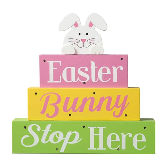 Glitzhome 12"H Easter Led Lighted Bunny Word Sign Lighted Easter Tabletop Decor, One Size, Yellow